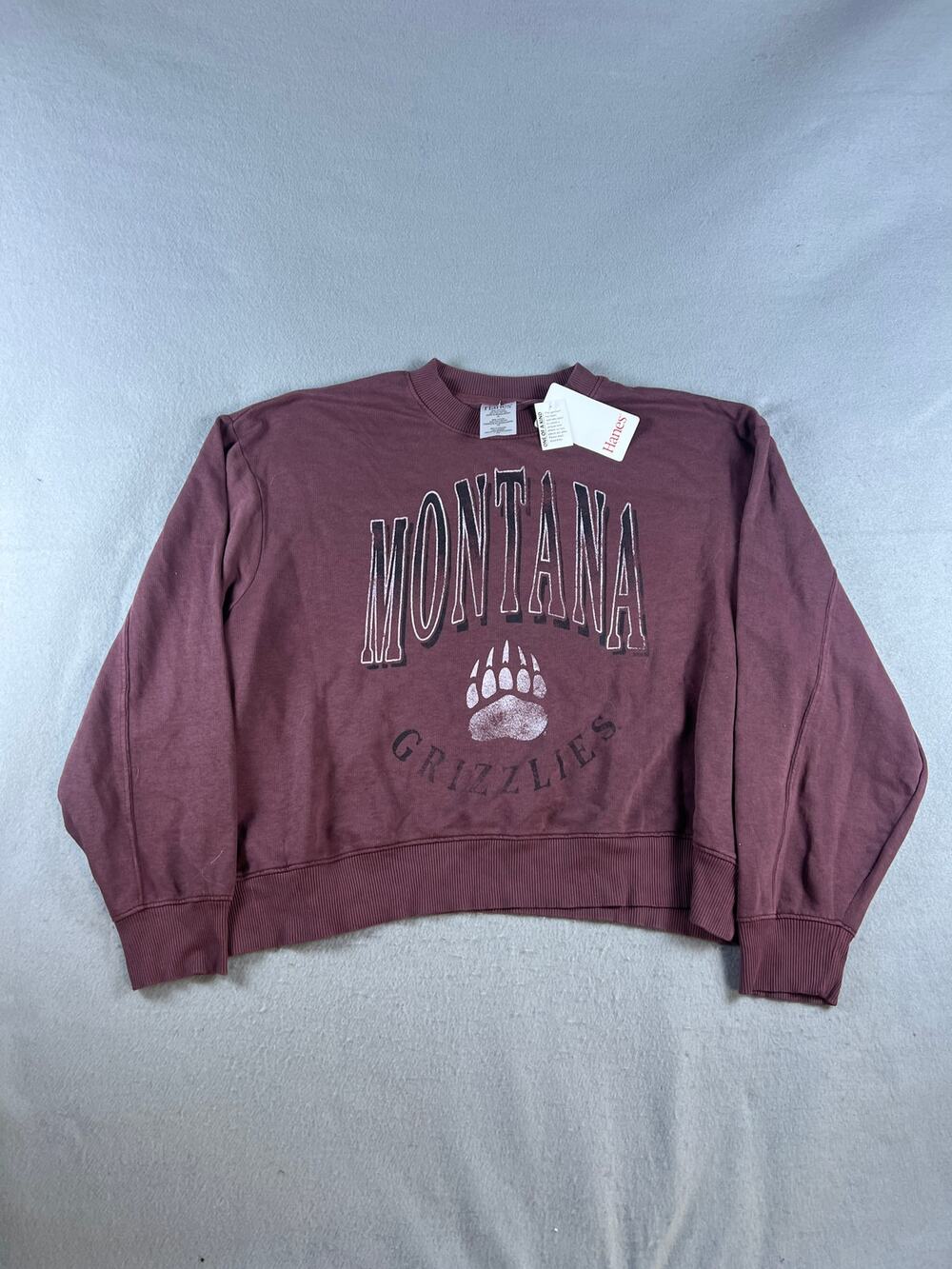 Montana Grizzlies Sweatshirt Womens XL Maroon Crop Oversized College Sports NEW